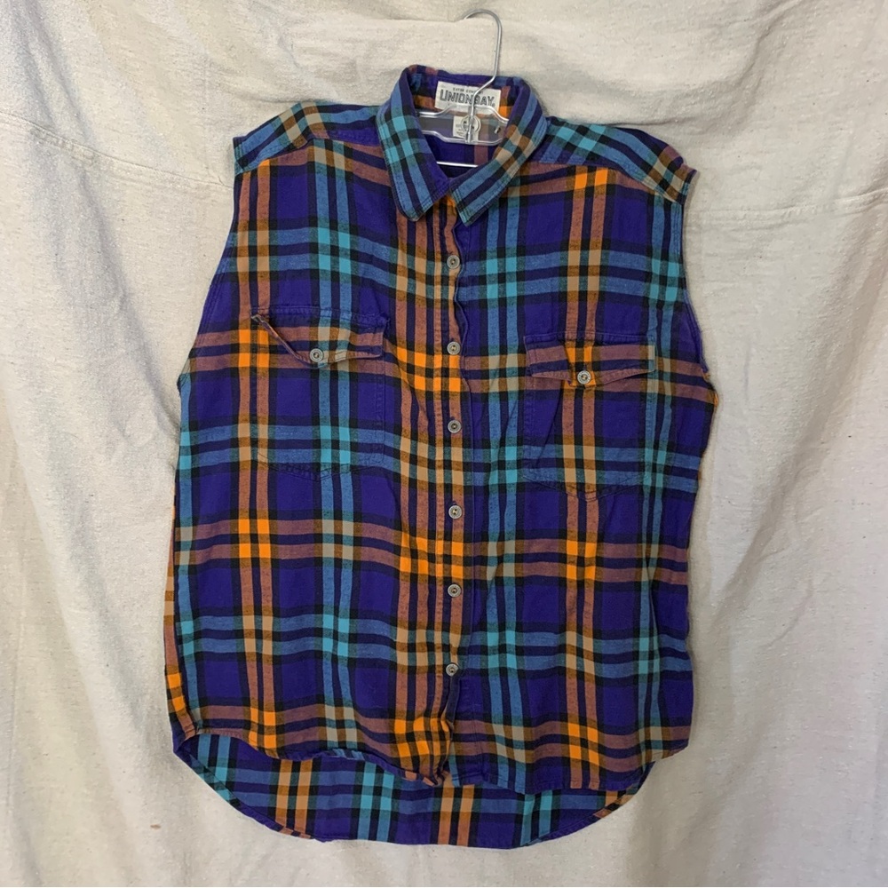 💜 Union Bay Sleeveless Plaid Flannel Tank Top Button Up Shirt M